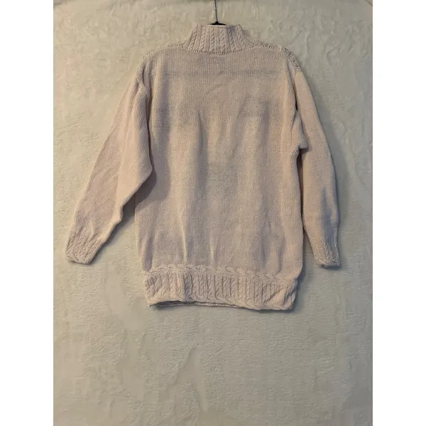 Vintage‎ American Eagle Hand Knit Floral Cable Knit Sweater Cream Medium - Image 5