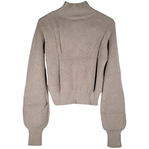 Billie The‎ Label Amelia Sweater Ribbed Mock Neck Balloon Sleeve Pumice Medium - Image 2