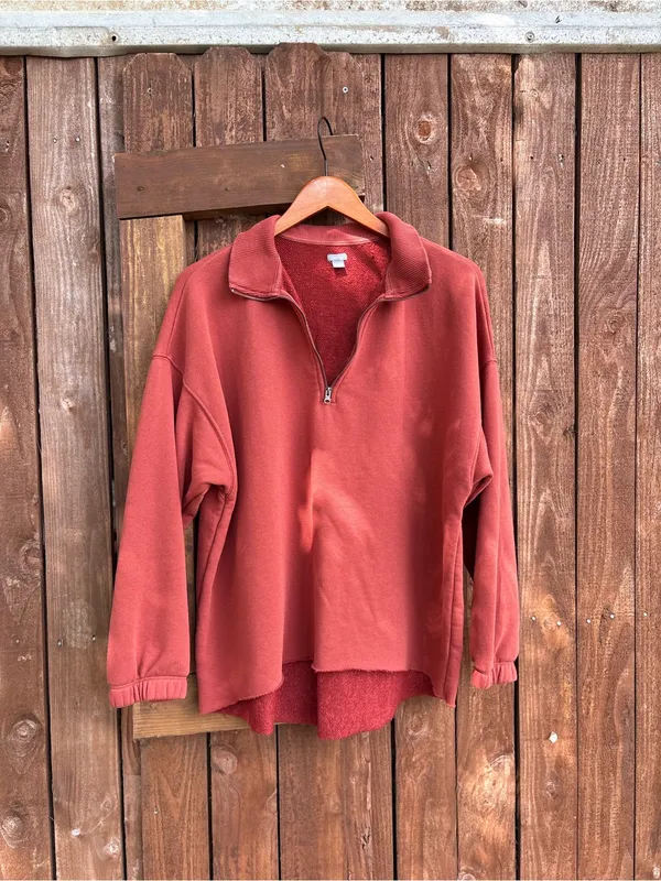 Aerie Burnt Orange Terracotta Raw Hem Zipper Sweatshirt - Image 3