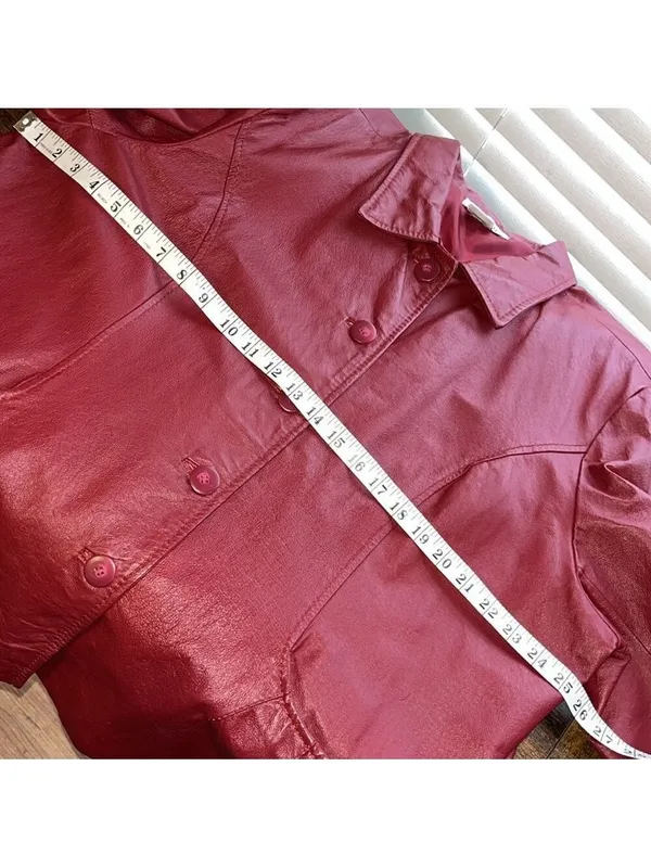 Vintage red leather jacket 80s 90s plus size leather coat button dressy - Image 8