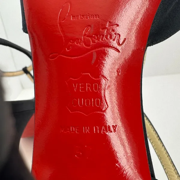Y2K Christian Louboutin Ernesta Black Satin T-Strap Peep Toe Heels EU 37 - Image 12