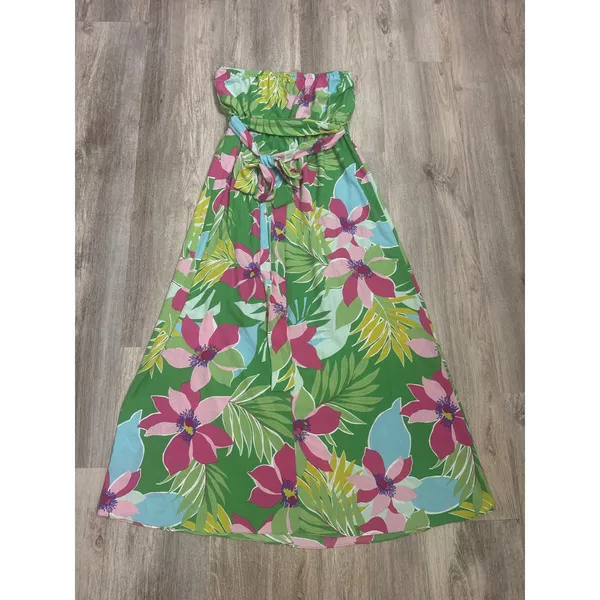 Spin Tropical Floral Strapless Maxi‎ Dress Green Pink Women's Size Large NWT - Image 5