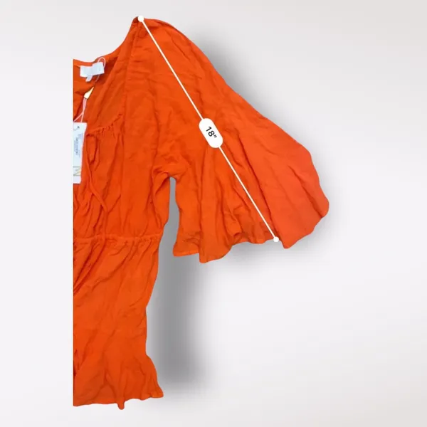 Meshki‎ Orange Skyla Playsuit Romper NWT Off Shoulder V-Neck Tasseled Size M - Image 9