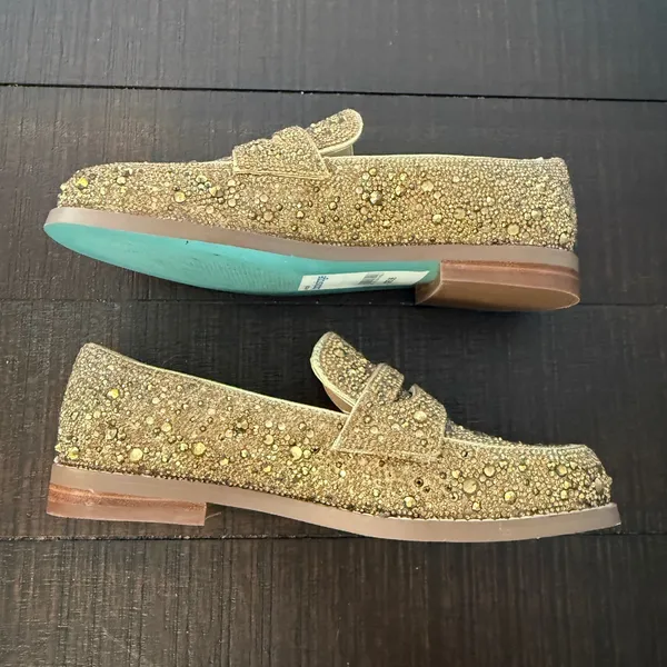 Betsey Johnson ARON Gold Rhinestone Penny‎ Loafers Glass Crystal Shoes 5M Girl - Image 6