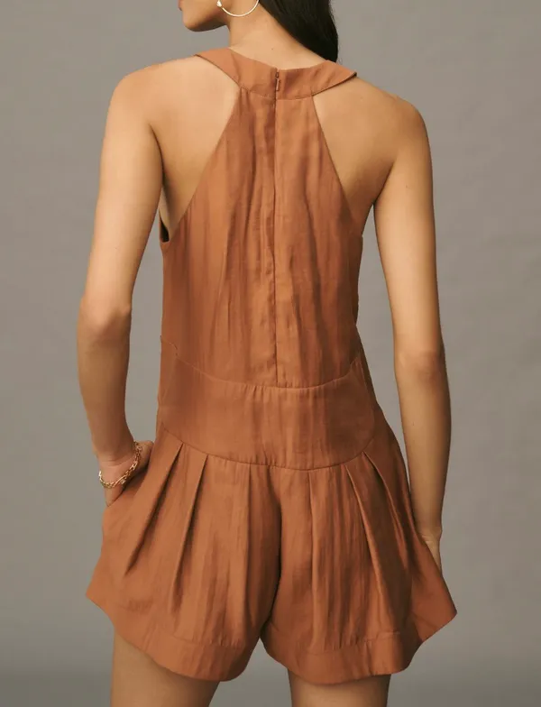 Anthropologie Sleeveless V-neck Pinafore Romper, Size S - Image 4