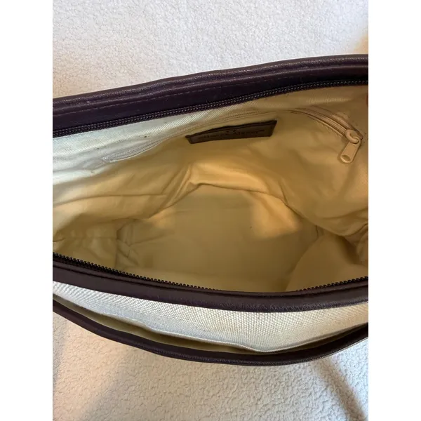 Vintage Etienne Aigner Crossbody Bag Cream Canvas Leather Adjustable Strap - Image 4