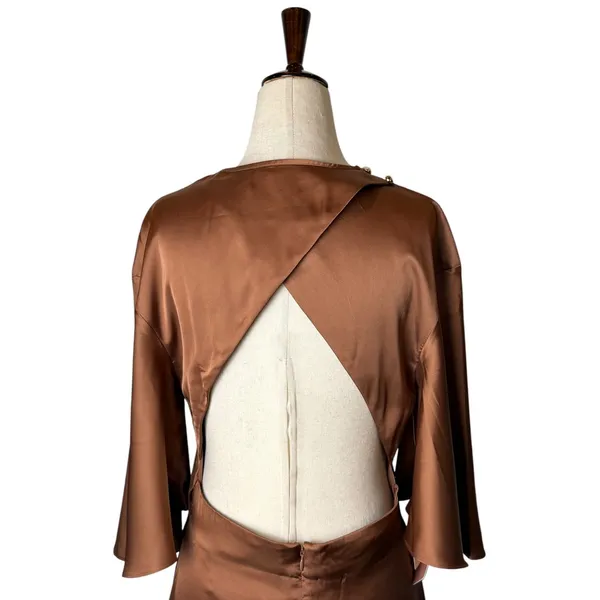 BHLDN Anthropologie Midi Dress Women Medium Brown NWT Satin Open Back Side Slit - Image 7