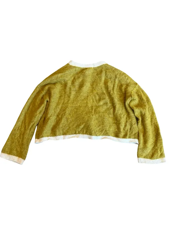 Free People Serendipity V-Neck Fuzzy Sweater Unique Green Boxy Cropped Sz Large - Image 8