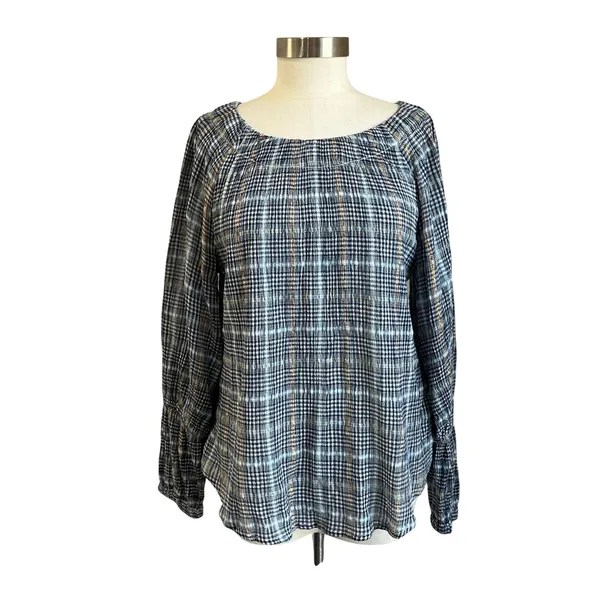Anthro‎ Pilcro Shari Plaid Smocked Blouse Cottagecore Boho Top Sz M - Image 2