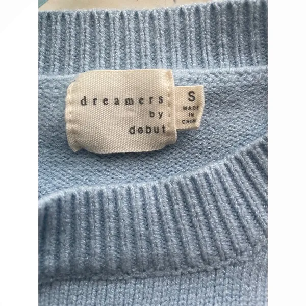 Dreamers by Debut Pastel Chenille Star Knit Sweater Light Blue Crewneck Small - Image 3