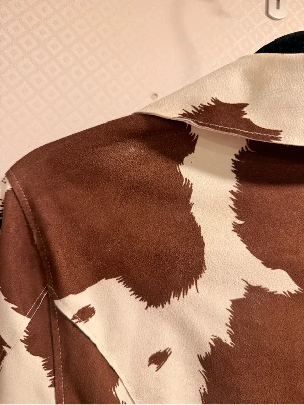 Hutch Brown & White Cow Print Vegan Suede Leather Moto Jacket Size XS - Image 9