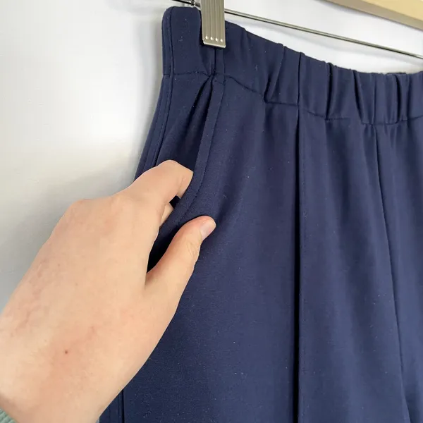 On 34th wide leg navy blue trousers elastic waist pocket women's size XS career - Image 4