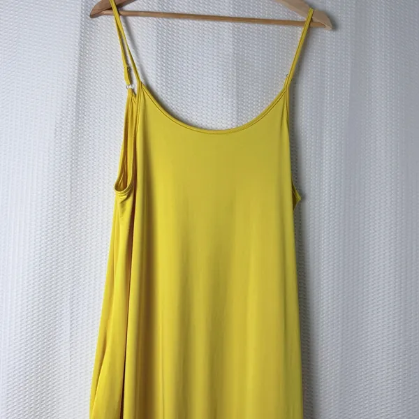Resortwear Maxi Dress Women XL Yellow Beach Flowy Slip Straps Pockets Stretch - Image 8