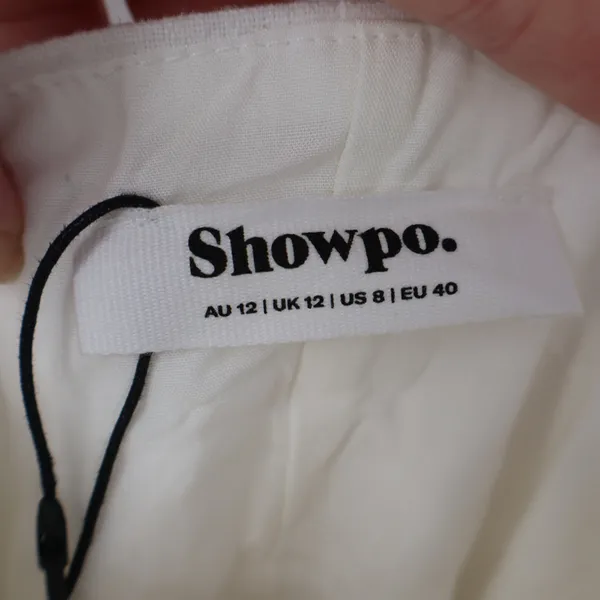 Showpo Ricki Mini Dress White Linen Blend Halter Neck Button Front Size 8 - Image 4