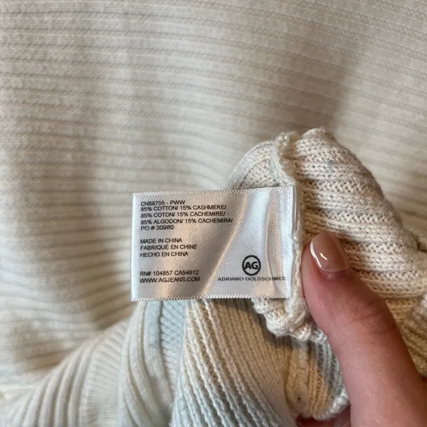 AG Adriano‎ Goldschmied Ribbed Sweater Cotton Cashmere Blend Size Small Cream - Image 5