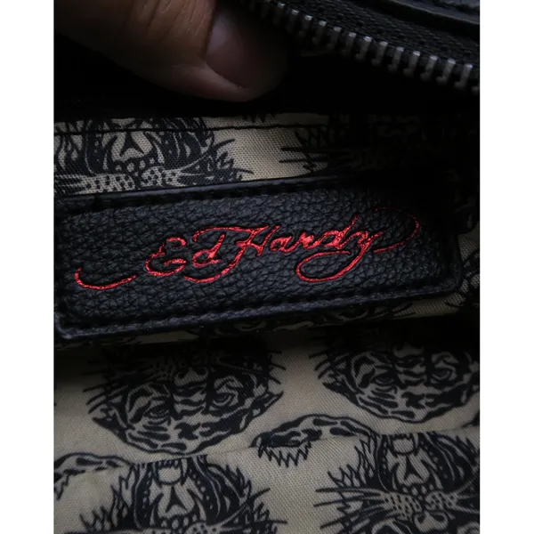 Ed Hardy Blue Suede Skull Floral Tattoo Crossbody Bag NEW - Image 5