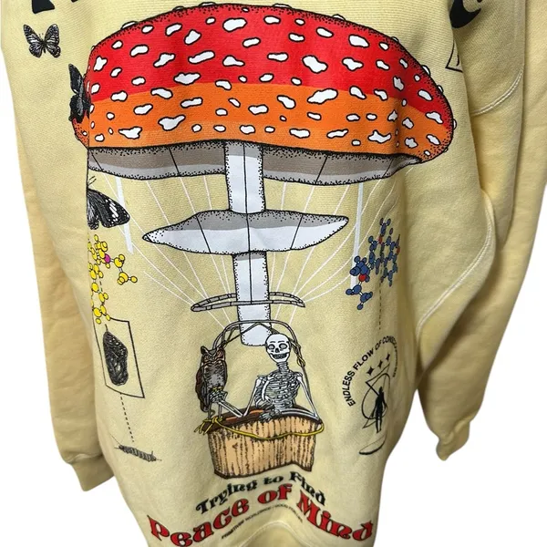 Primitive Skateboarding‎ Elevator Washed Crewneck Yellow Mushroom Skeleton L Size L - Image 4