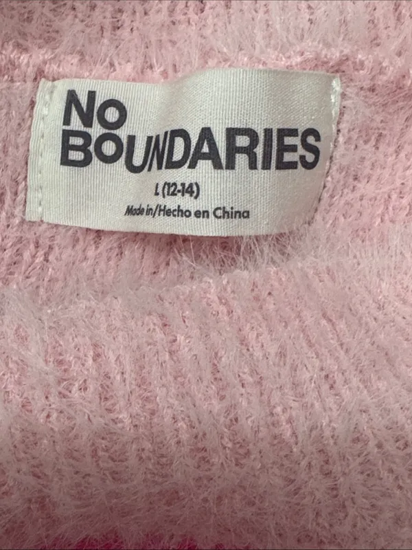 No Boundaries Pink Fuzzy Crewneck Sweater with Hot Pink Stripes - Image 6