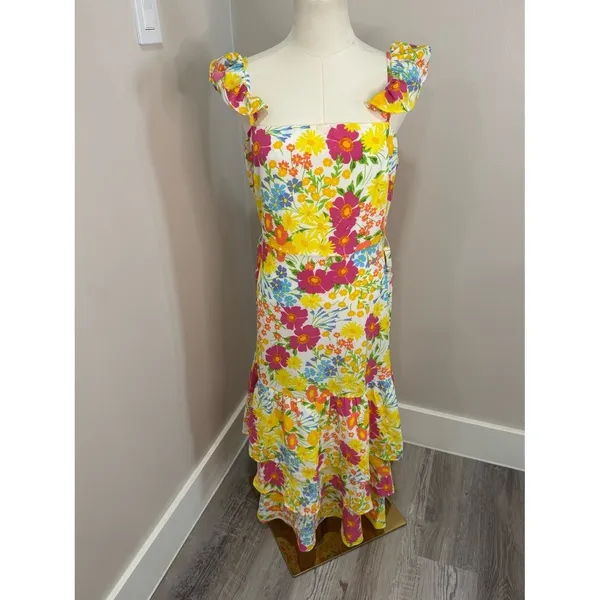 Baltic Born Dani Ruffle Tiered Midi Dress | Multi Floral Size M - Image 2