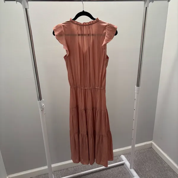 Grade & Gather Dusty Rose V-Neck Flutter Sleeve Tiered Midi Dress - Image 5