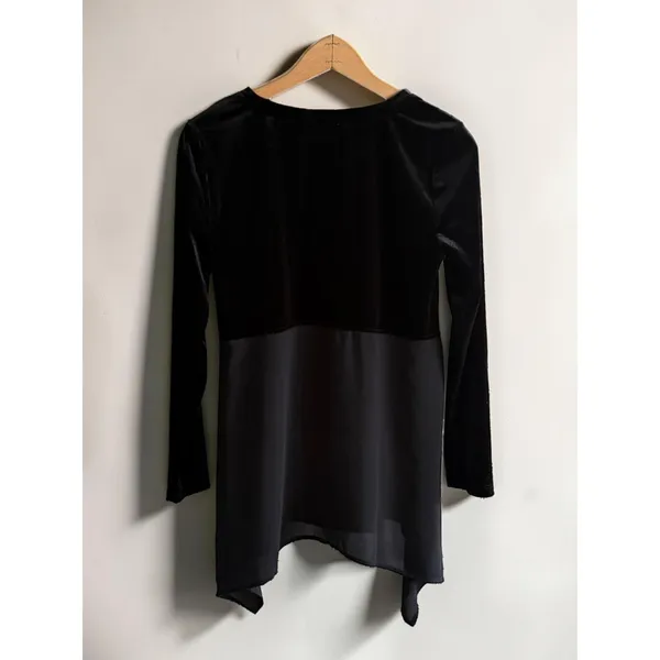 Cupio Womens Black Velvet Chiffon Mixed Media Tunic Top Long Sleeve Small‎ - Image 2
