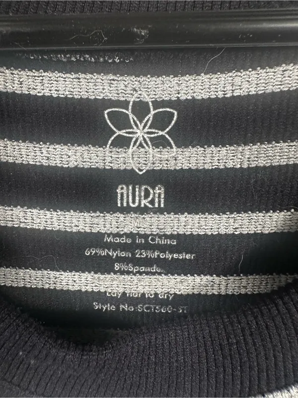 X327. Aura Black & White Striped Sleeveless Ribbed Crop Top - Image 2