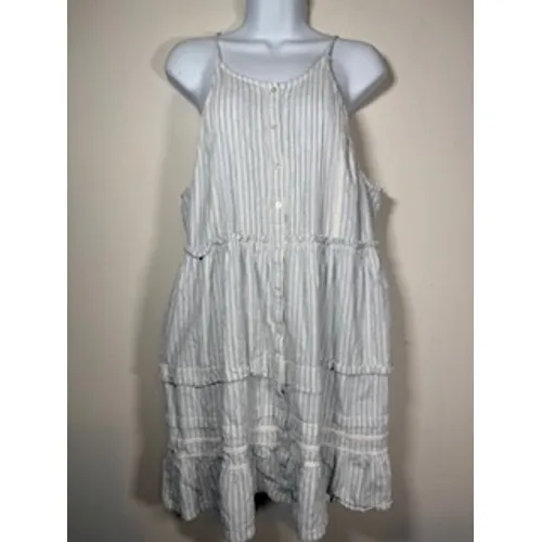 FREE PEOPLE Desert Days Stripped‎ Mini Dress Med Blue Boho Coastal Cottagecore - Image 3