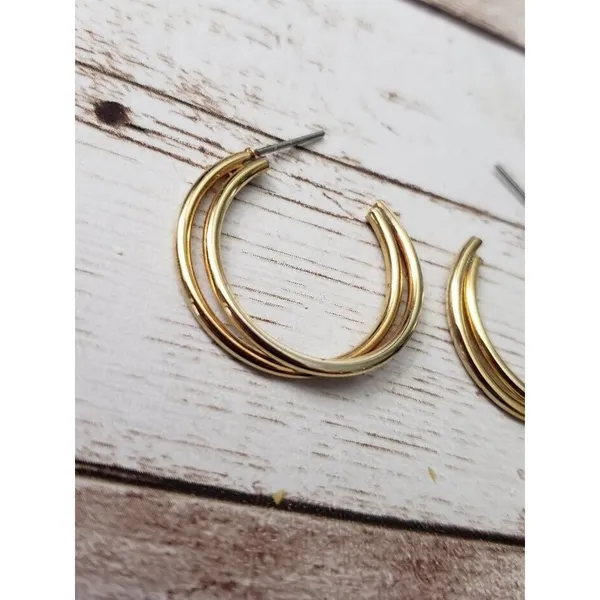Vintage Earrings For Pierced Ears Gold Tone Double Hoop - Image 3