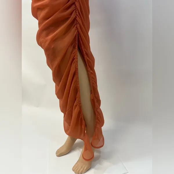 ASOS Orange Maxi Dress with Ruched Skirt Size 6 - Image 7