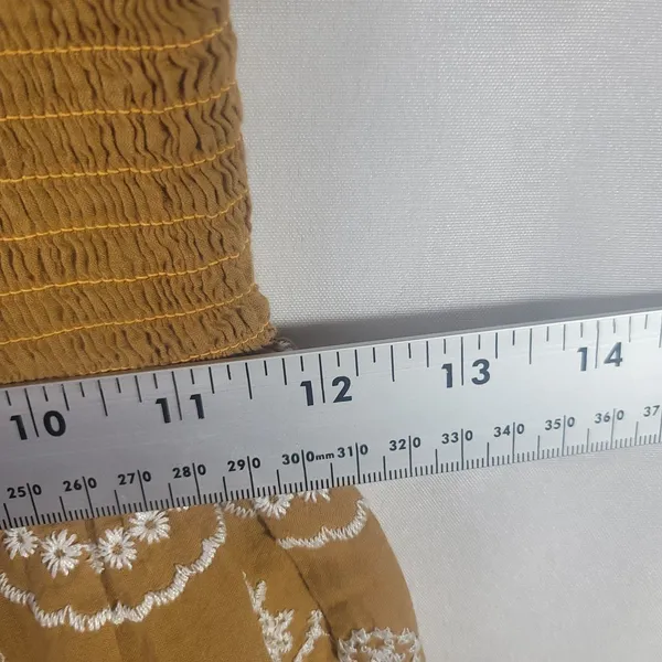 Rebellion Rebellious One Boho Embroidered Cotton Smocked Maxi Dress Mustard Yellow Jr M - Image 8