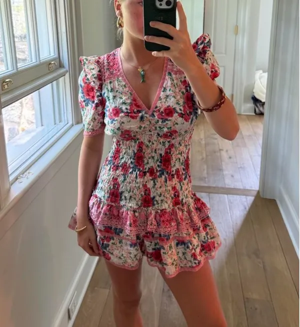 Loveshackfancy Rena Floral Mini Dress Size Medium - Image 3