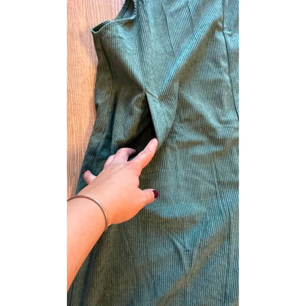 Green Corduroy Wide Leg Overalls XL Teal Ribbed Sleeveless Jumpsuit with Pockets - Image 2