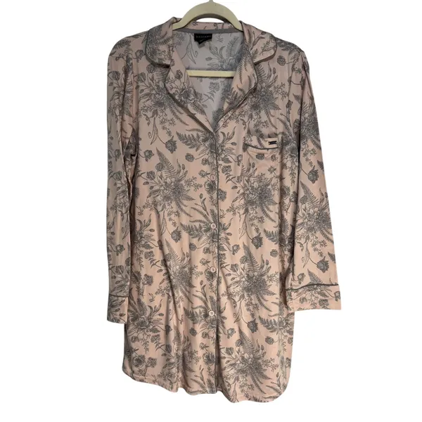 Tahari Womens Pink Floral Long‎ Sleeve Button Down Nightshirt Sleepwear Size M - Image 2