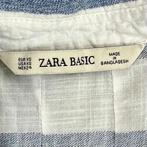 Zara Basic White Blue Striped V-neckline 3/4 Sleeve Blouse XS - Image 9