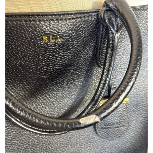 Lauren Ralph Lauren Andover Black Pebbled Tote Satchel Crossbody Bag Gold RLL - Image 15
