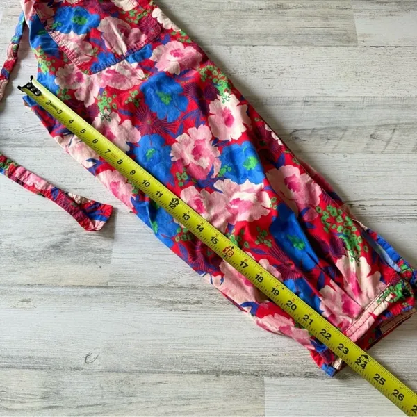 Zara Boho Floral Jogger Style Cotton‎ Lightweight TrouserPants Cropped Red Belt - Image 12