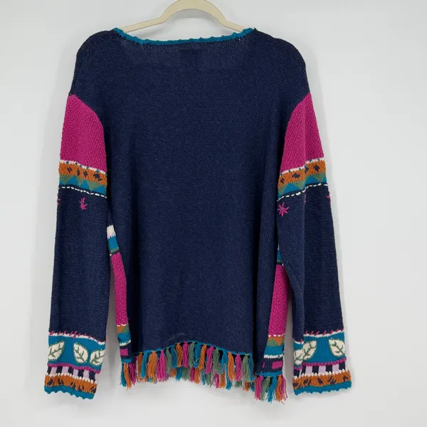 Blast‎ Folk Art Knit Sweater Fringe Hem Nordic People Winter Medium Novelty - Image 2