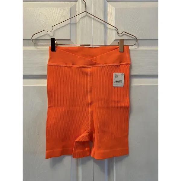 Free People Movement Orange Ribbed Shorts Women’s Size Large‎ - Image 2