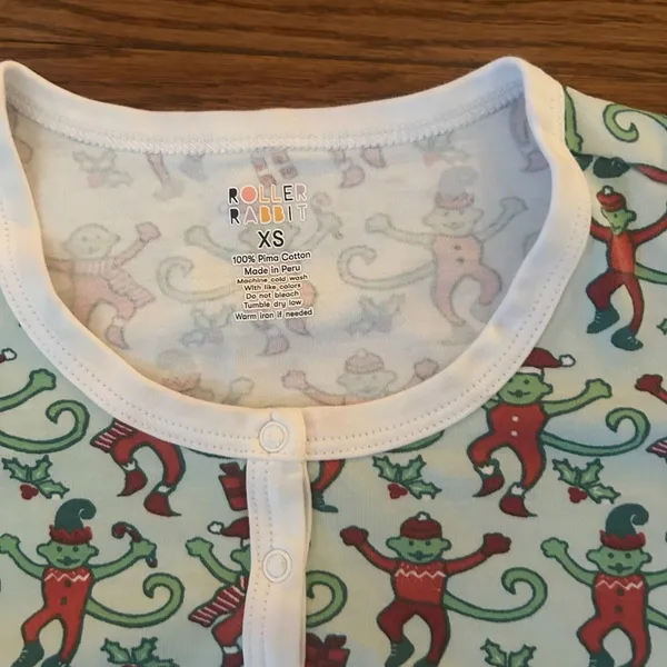 ROLLER RABBIT Women's Monkey Mas Pajamas Christmas Pajamas Size XS Matching Set - Image 6