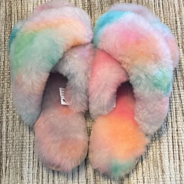Anthropologie Cozy Multicolor Fuzzy Slippers - Image 9