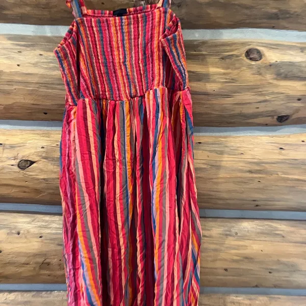 Torrid Pink Stripe Challis Smocked Tiered Midi Dress - Image 3
