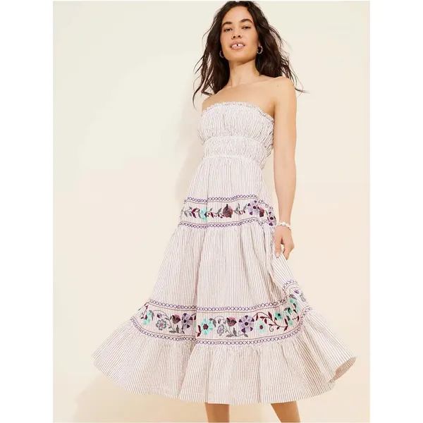 Free People Bohemian Embroidered Floral Kalani Strapless Midi Dress Size XL - Image 6