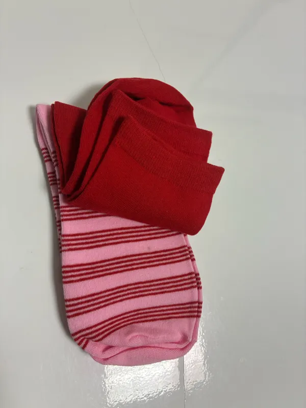 Anthropologie Striped and Solid crew socks (red/pink striped) New - Image 3