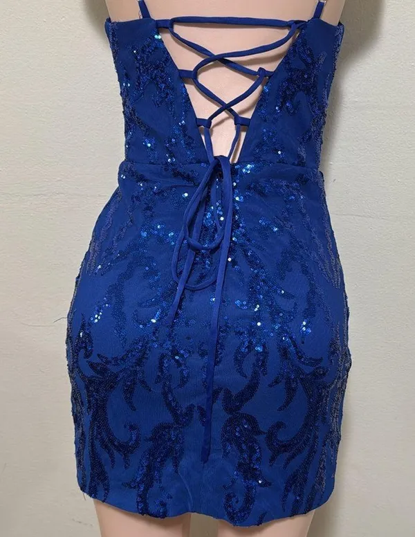 Blue Sequin Dress short woman size 4 wedding party nightclub homecoming - Image 7