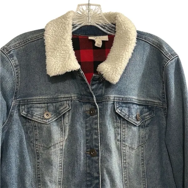 Style & Co Women's Sherpa Lined Collar Denim Jacket Blue Size L Casual‎ - Image 2