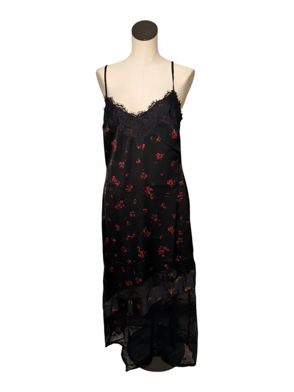 New Loft Floral Lace Chantilly Slip Maxi Dress Womens Size 10 Black And Red Rose - Image 2