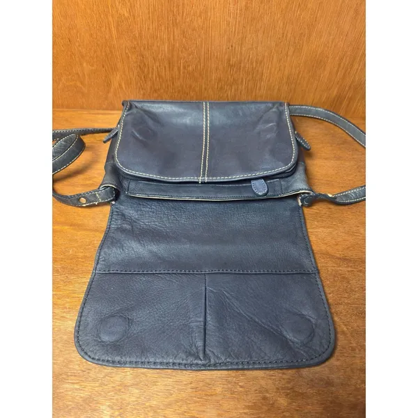 Coldwater Creek Dusty Blue Leather Flap Crossbody Bag Soft Pebbled Adjustable Strap - Image 9