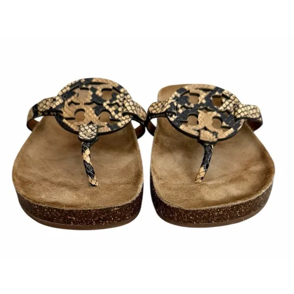 Tory Burch Miller Cloud Stamped Snake Printed Leather/Cork Sandals Women's Sz 11 - Image 4