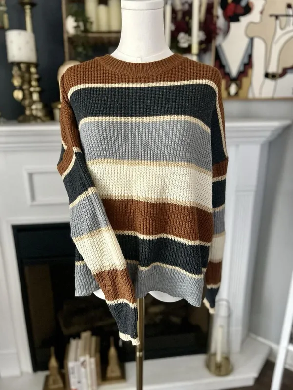 Shein Size Large Women’s Sweater In Earth Tones, Long Sleeve Cozy Knit - Image 2