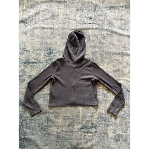 Hollister Slate Blue Gray Waffle Knit Cropped Full Zip Hoodie Women's Medium - Image 2